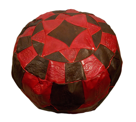 Moroccan Stamped Red and Dark Brown Pouf