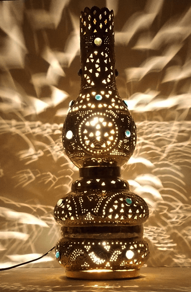 Handmade Moroccan Brass Jeweled Table Lamp