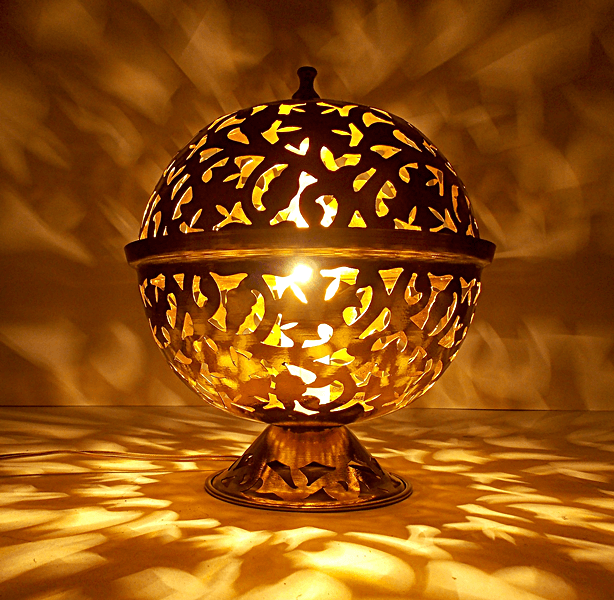 Handmade Moroccan Small Brass Ball Shaped Table Lamp